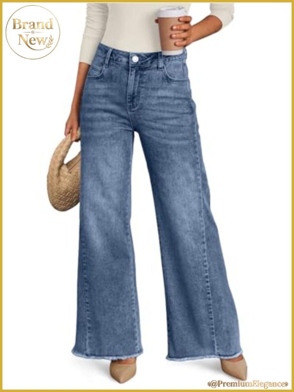 Women's Wide Leg Jeans, Relaxed Loose Raw Hem Denim Pants